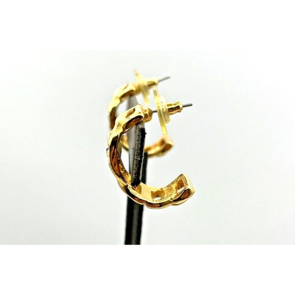 Vintage SWAROVSKI Swan Baguette Crystal Half Hoop Gold Tone Pierced Earrings - Picture 7 of 8